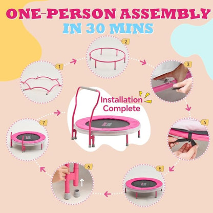 SPORTSOUL Mini Trampoline for Kids 3-6 with Super Safe Foam Handle Bar, 3ft Toddler Trampoline Indoor with No-Gap Cover for Indoor and Outdoor