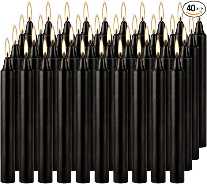 Set of 40 Black Candles ??Spell Chime Candles for Halloween, Rituals, Prayer, Birthdays, Meditation, Altar - 4 Inch Tall, Unscented