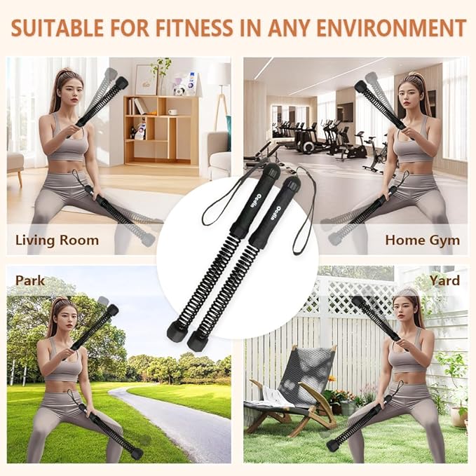 Ocdin Portable Ropeless Battle Ropes for Home Gym, 2 Sticks Cordless Training Rope for Low-Impact Cardio Training