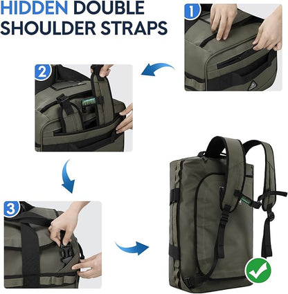 Haimont Water Resistant Backpack Duffle Heavy Duty Convertible Duffle Bag with Backpack Straps for Gym, Sports, Travel, Army Green, 60L