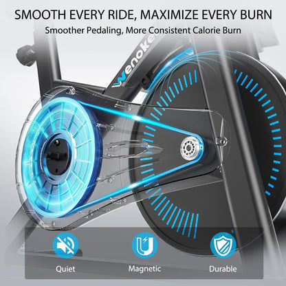 Exercise Bike, Wenoker Magnetic Stationary Bike for Home App Sync Indoor Bike with Adjustable Seat