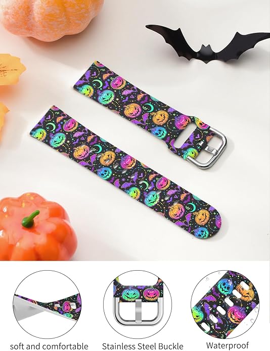 Watbro Halloween Holiday Band Compatible with Fitbit Versa 3 / Sense/Fitbit Versa 4 / Sense 2 Bands for Women Men,Soft Silicone Cute Sport Pumpkin Strap