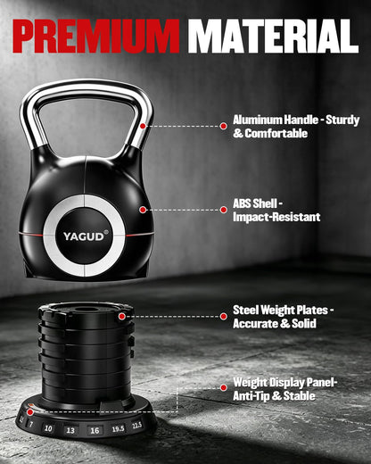 Yagud Adjustable Kettlebell for Strength Training, Quick-Change 3.5-22.5lbs Kettle Bells Weights