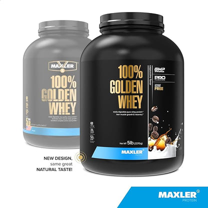 Maxler 100% Golden Whey Protein - 23g of Protein per Serving - Premium Whey Protein Powder for Pre Post Workout - Fast-Absorbing Whey Concentrate, Isolate & Hydrolysate Blend - Cappuccino 5 lb
