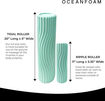 Oceanfoam Tidal Roller - Seafoam - Muscle Massage Foam Roller for Back Pain & Stretching - Firm and Ergonomic Wide Wave Textured - Yoga, Athletics, & Wellness - Full Size, 20" x 5"