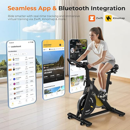 OWLSKY Exercise Bike with APP, Magnetic Resistance Indoor Cycling Bike, 300 lbs Capacity Quiet Stationary Bike for Home Gym Cardio Workout, Adjustable Seat & Tablet Holder