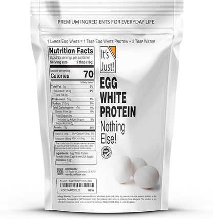It's Just! - Egg White Protein Powder, Dried Egg Whites Protein, Meringue Ingredient, Non-GMO, USA Farms (Unflavored, 20oz)