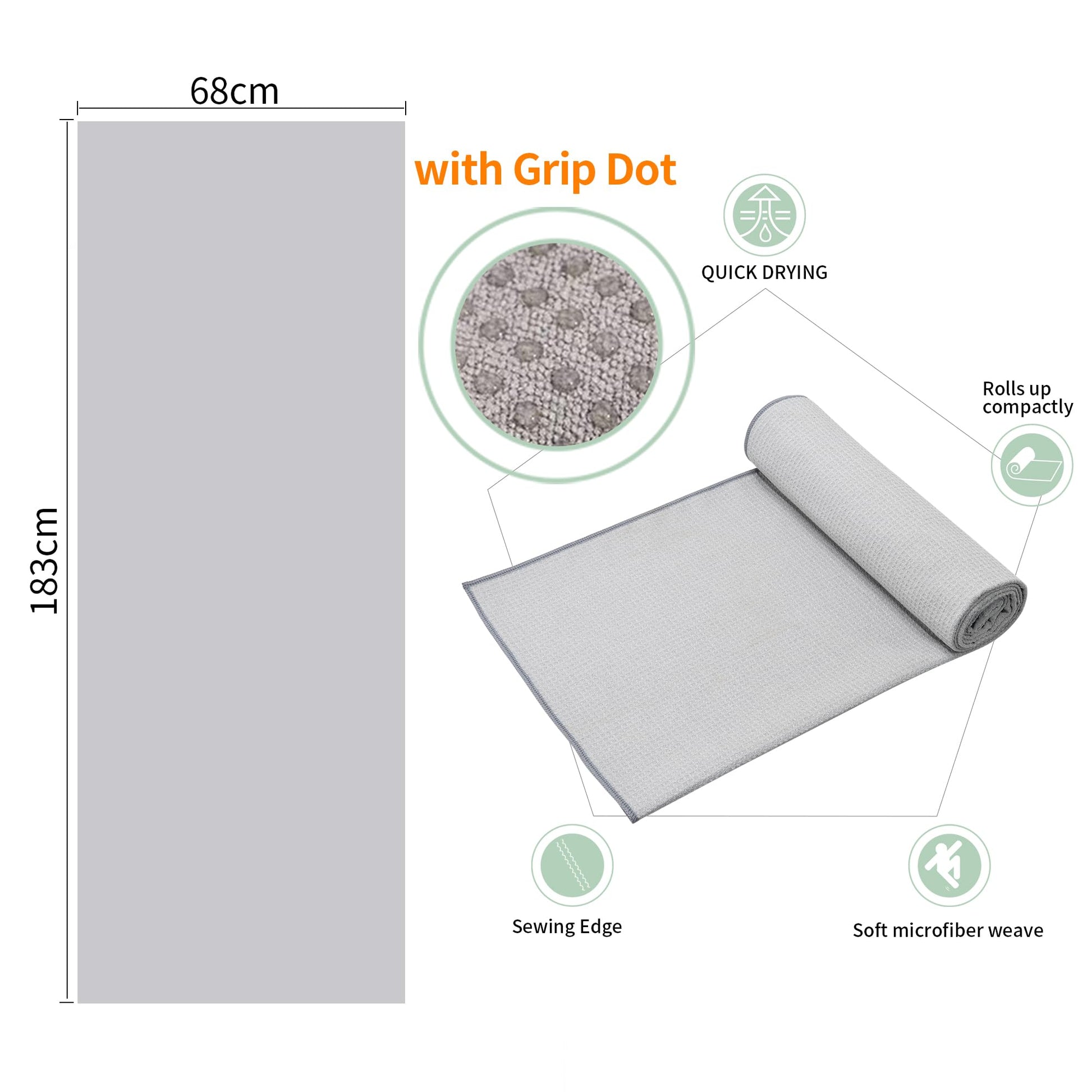 CYCLXY 2 Pack Hot Yoga Towel with Grip Dot，Stickyfiber Yoga Mat Towels Non Slip for Hot