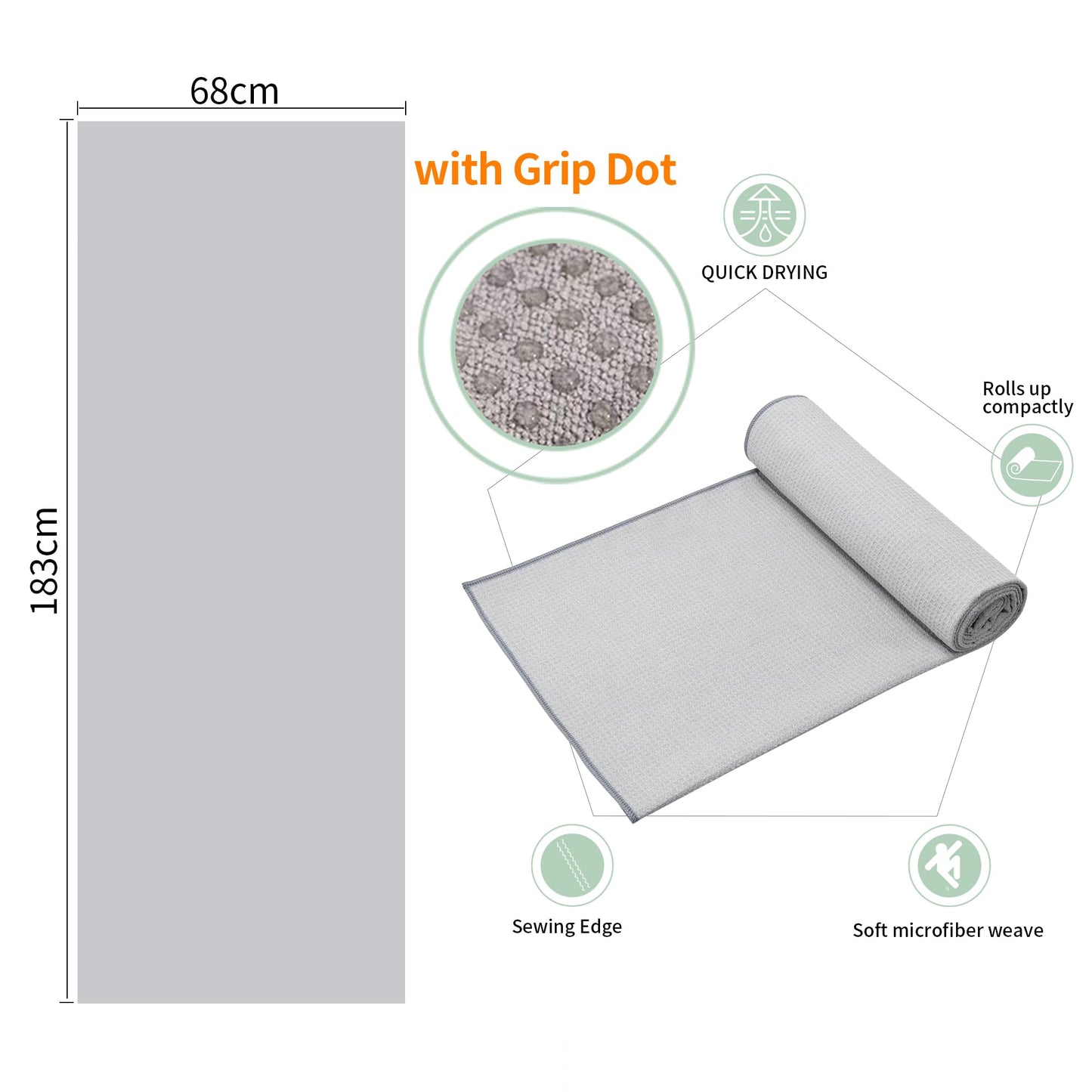 CYCLXY 3 Pack Yoga Mat Towels with Grip Dot, Hot Yoga Towel Non Slip Yoga Mat Towel Non-Slip Sweat