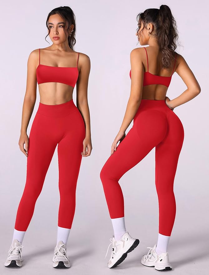 Workout sets for women 2 piece:Spaghetti Straps BacklessTop Bra and High Rise leggings for yoga
