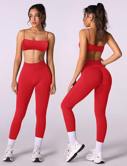 Workout sets for women 2 piece:Spaghetti Straps BacklessTop Bra and High Rise leggings for yoga