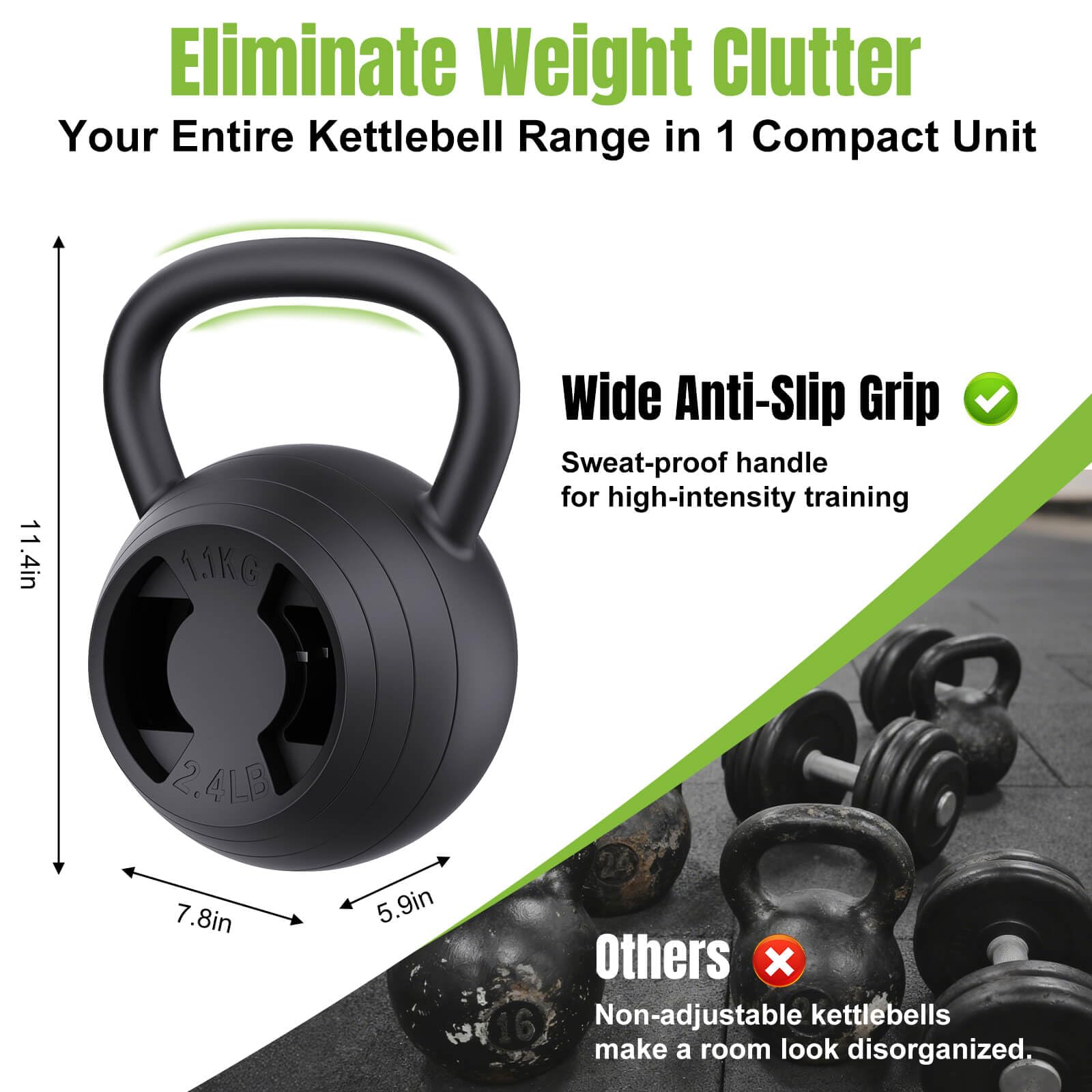 Hezeyferg 2-in-1 Adjustable Kettlebell, 15-45 LB Kettlebells Weight Set with Wide Grip, 4.8-30 LB