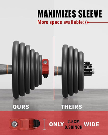 Narrow Barbell Clips 2.5cm Width for Olympic Bars, 0.9-1.18inch Adjustable Weight Clamps, Quick Release Locking Collars for Weightlifting