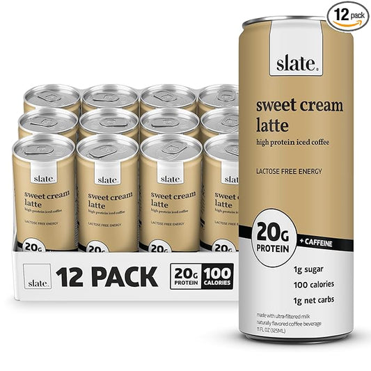 Slate Milk - High Protein Iced Coffee - Sweet Cream Latte - 175mg Caffeine, Lactose Free Energy