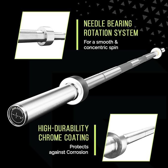 Invictus Men’s Barbell (7FT) (44LBS Bar Weight) (1500LBS Weight Capacity) Weight Training Barbell, Home Gym Fitness Essential, Strength Training Workout Bar, Portable Exercise Equipment