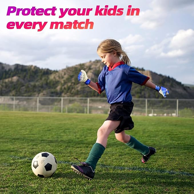 Sportout Kids Goalkeeper Gloves, Soccer Gloves with Double Wrist Protection and Non-Slip Wear Resistant Latex Material to Give Protection to Prevent Injuries