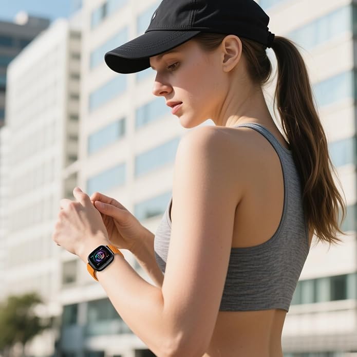 Braided Stretchy Band for Fitbit Versa 4/Versa 3/Sense 2/Sense Watch Band Women Men,Parachute-style Buckle Nylon Sport Wristband Soft Fabric Elastic Loop Strap Accessories for Versa 4/3