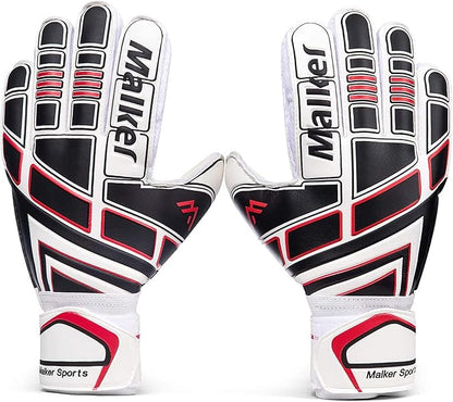 Malker Soccer Goalie Gloves Goalkeeper Gloves with Fingersave and Double Wrist Protection, Strong Grip Goalkeeper Gloves for Kids, Youth, Adults