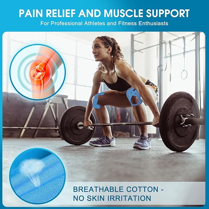 12PCS Precut Kinesiology Tape for Knees | Athletic Tape | Original Cotton & Elastic Kinesiology Athletic Tape – Knee Support & Stability & Pain Relief | Latex-Free | Breathable & Waterproof 3Colors