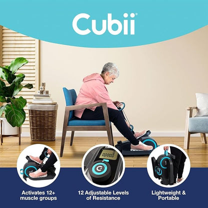 Cubii Total Body - Under Desk Seated Elliptical Pedal Exerciser with Built in Upper Body Resistance Bands, 12 Levels of Resistance, LCD Display, Whisper Quiet - Adult to Seniors