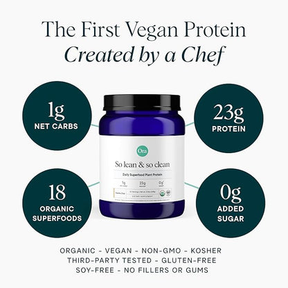 Ora Organic Vegan Protein Powder - 23g Plant-Based Protein Powder for Women and Men | Clean Protein Source, Keto Friendly, Gluten Free, Paleo, Dairy-Free, Soy-Free - Vanilla Chai - 20 Servings