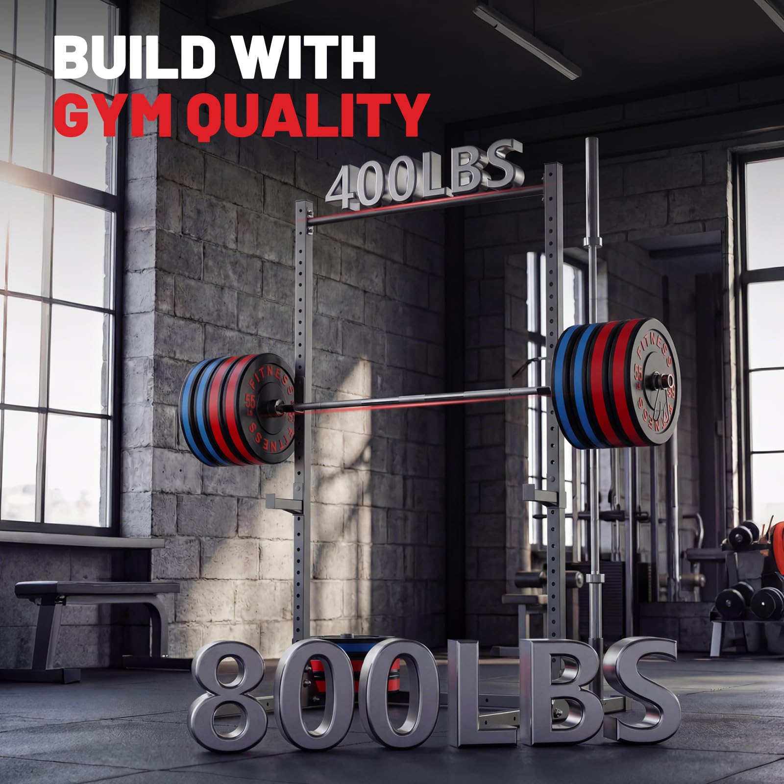 800LB Capacity Squat Rack with Pull Up Bar, Adjustable Power Cage, Home Gym