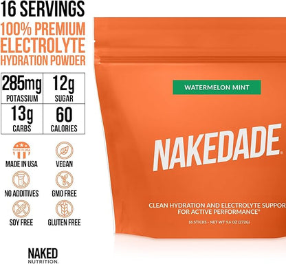 Nakedade Watermelon Mint ??Performance Enhancing Sports Drink Powder - Electrolyte Powder ??No GMOs or Artificial Sweeteners, Gluten-Free, Soy-Free, Dairy-Free ??16 Sticks