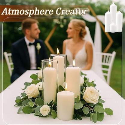 White Pillar Candles Bulk Set of 3，Hurricane Candlesï¼? Different Lengths 2 x 3/6/8 Inch，Dripless Unscented Smokeless，Gives You a Better Atmosphere When Organizing an Event Party.