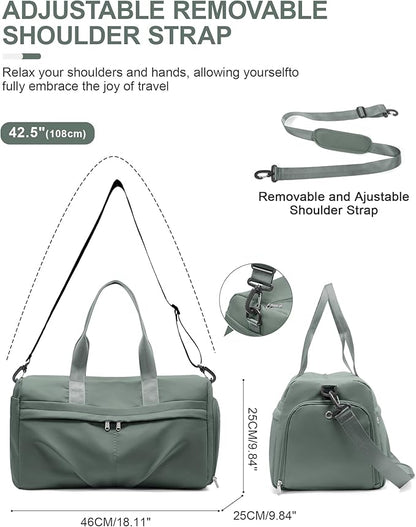 Gym Bag for Women Men with Shoe Compartment, Sport Duffel Bag, Waterproof Travel Weekender Overnight Carry on Bag for Yoga with Trolley Sleeve, Green