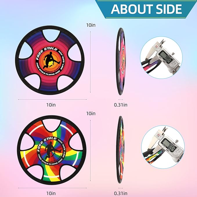 Outdoor Two Soft Frisbee Throwing Disc, Flying Disc, Flying Saucer for Man and Woman in Yard, Beach, Lawn, Camping, Pool (Halo+Rainbow)