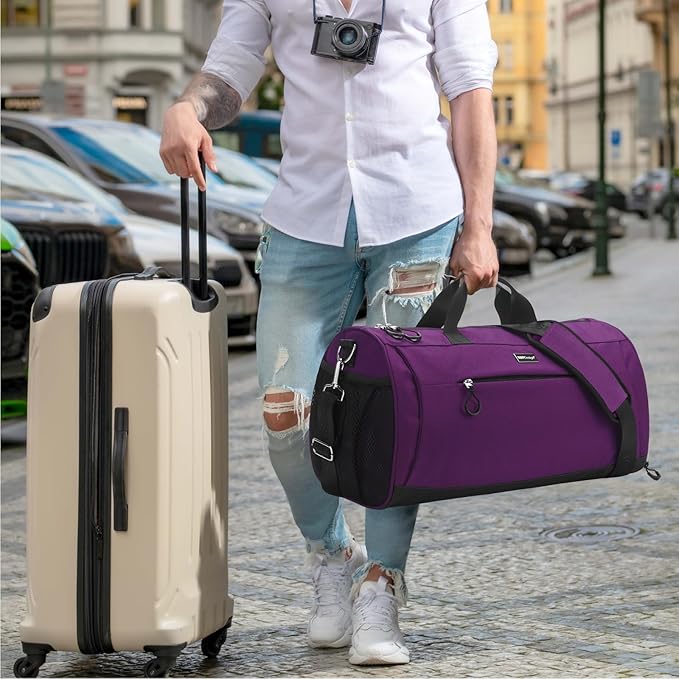 TOPDesign Gym Bag for Women & Men, Unisex Duffel Bag with Shoe Compartment & Wet Pocket for Travel Sports Gym (L Purple)