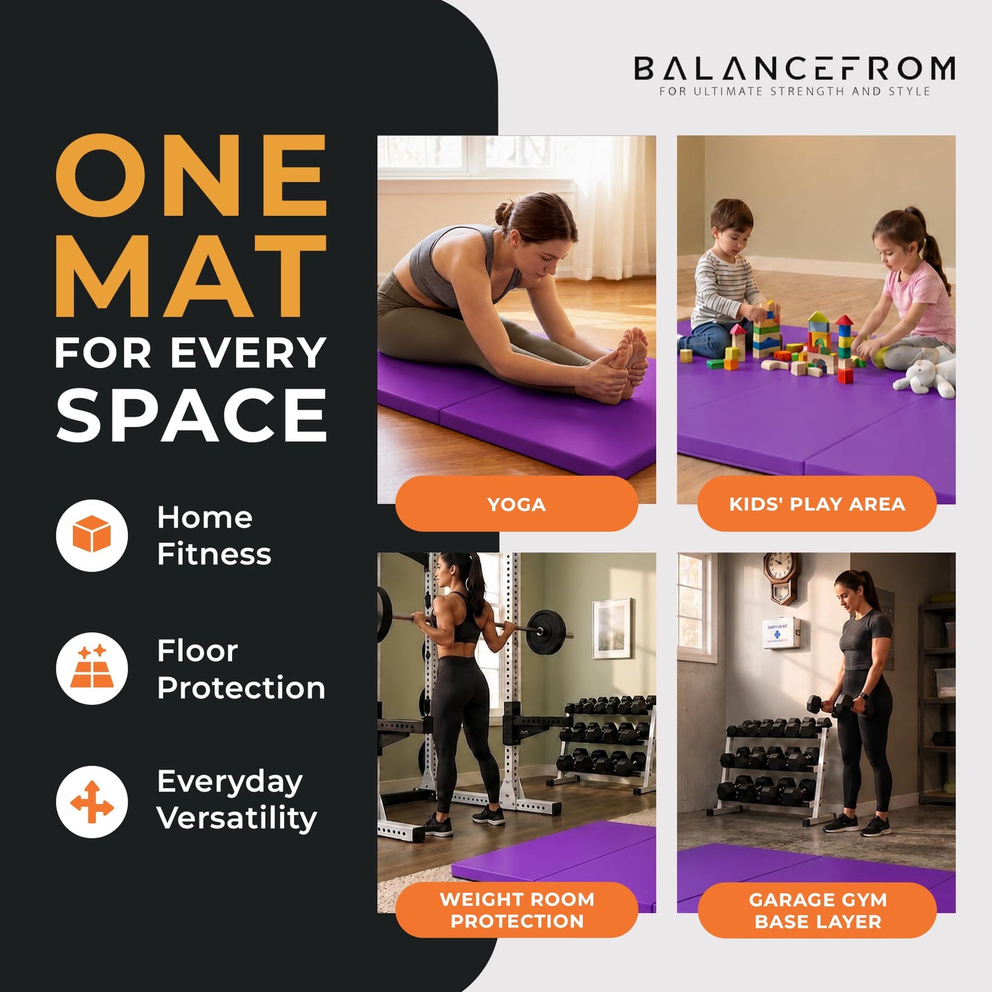 BalanceFrom 6x2 Feet 3-Panel Folding Gymnastics Mat – 2-Inch Thick Pad