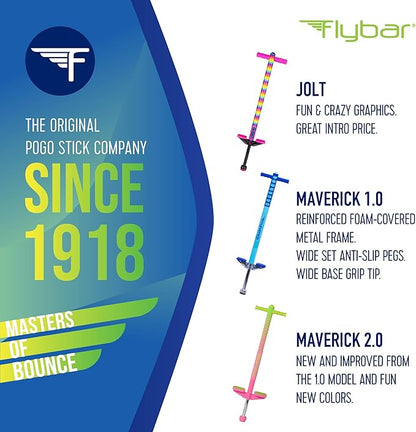 Flybar Maverick Pogo Stick for Kids Ages 5+, 40 to 80 Pounds, Perfect for Beginners, Easy Grip Handles, Anti-Slip Pegs, Outdoor Jumper Toys for Boys & Girls, Outside Toys for Kids