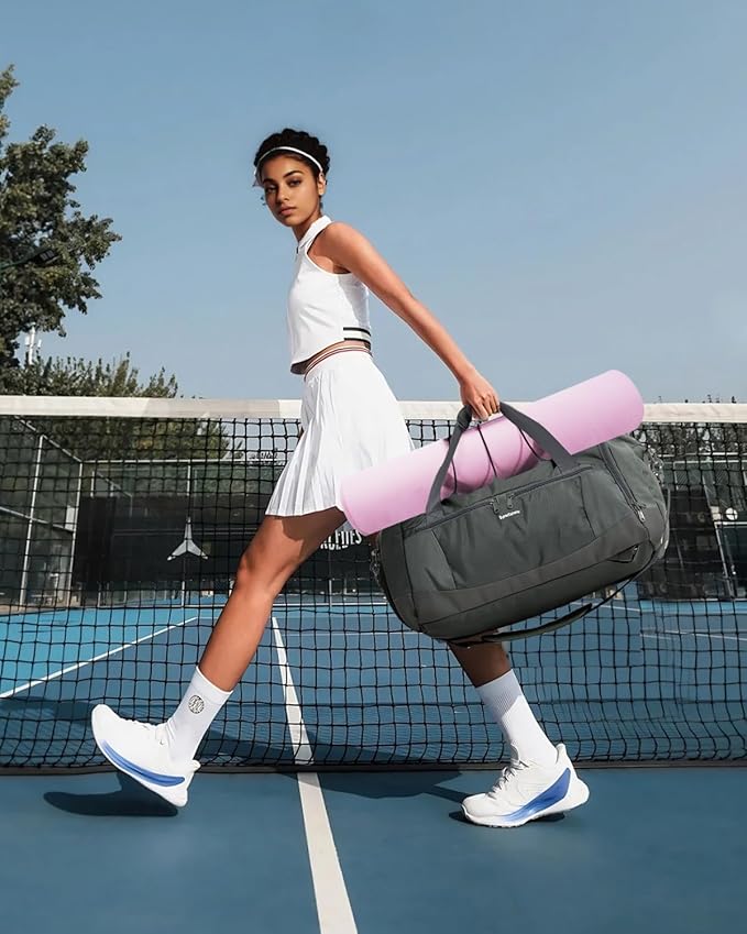 Sportsnew Gym Bag for Women with Shoe Compartment Wet Pocket & Yoga Mat Holder,Mens Duffel Bag for Travel with Laptop Compartment,Weekender Overnight Carry On Bag for Men(Army Green Patent Pending)