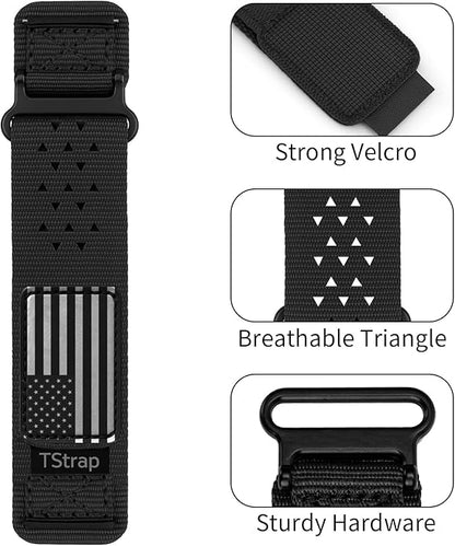 TStrap Nylon Sport Watch Band - Black Quick Release Watch Straps for Men Women - Athletic Military Smart Watch Bracelet Replacement - Correa para Reloj Hombre - 18mm 20mm 22mm