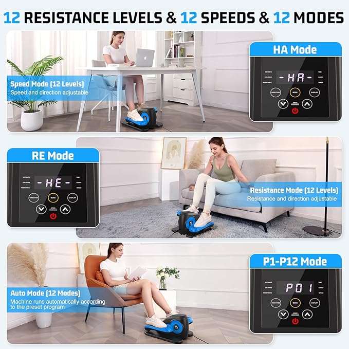 ANCHEER Under Desk Elliptical, Electric Ellipse Leg Exerciser with 12 Adjustable Resistance & Speeds, P1-P12 Modes, Quiet Seated Pedal Exerciser with Remote Control, 100% Pre-assembled for Home Office