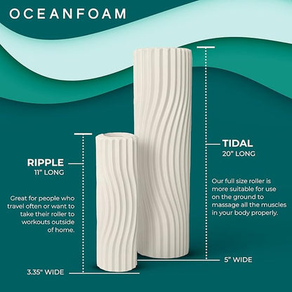 Oceanfoam Tidal Roller - Natural - Muscle Massage Foam Roller for Back Pain & Stretching - Firm and Ergonomic Wide Wave Textured - Yoga, Athletics, & Wellness - Full Size, 20" x 5"