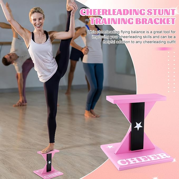 Chunful Cheerleading Balance Trainer 12.2 x 13.19 Inch Wood Wooden Cheer Stunt Training Stand Equipment Cheer Flyer Stand for Flexibility Core Strength and Coordination Training