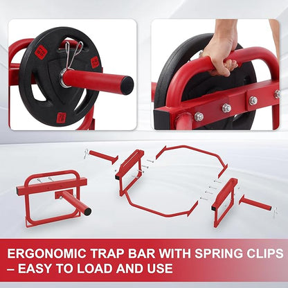 Olympic 2-Inch Hex Weight Lifting Trap Bar for Strength Training, 500-Pound Capacity, Safety Clips, Home Gym for Shoulder Presses, Shrugs, Back Rows