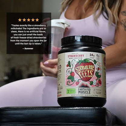 Earth Fed Muscle Strawberry?¯Feels??Forever) ??Irish Truly Grass?‘Fed Whey Protein Isolate, No Sugar, Soy?‘Free, Gluten?‘Free (2 lb, 29 Servings, Strawberry)