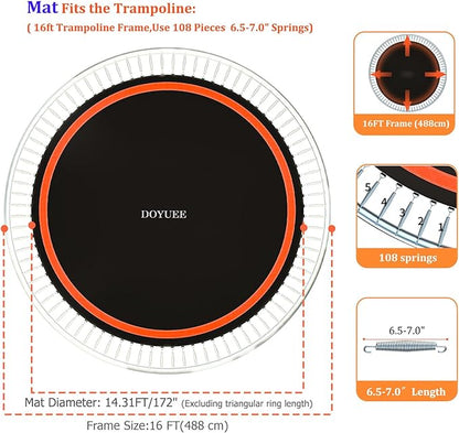 Trampoline Mat Replacement-Fits 16FT Frame with 108 Rings Fits 6.5-7.0" Springs-Mat Diameter 14.3ft (172inch), Not Include Spring and Frame