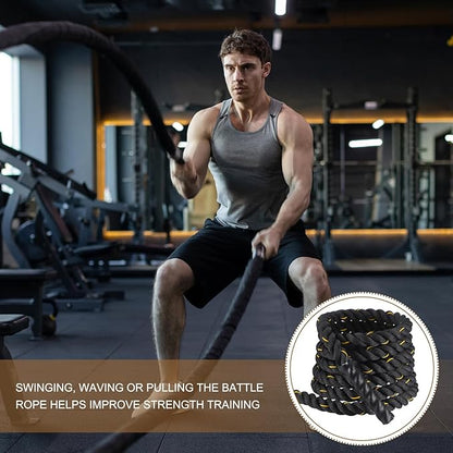 MECCANIXITY Battle Rope 20ft x 1.5 Inch Polyester Workout Rope Heavy Fitness Exercise Rope for Strength Training Home Gym Muscle Building, Black Yellow