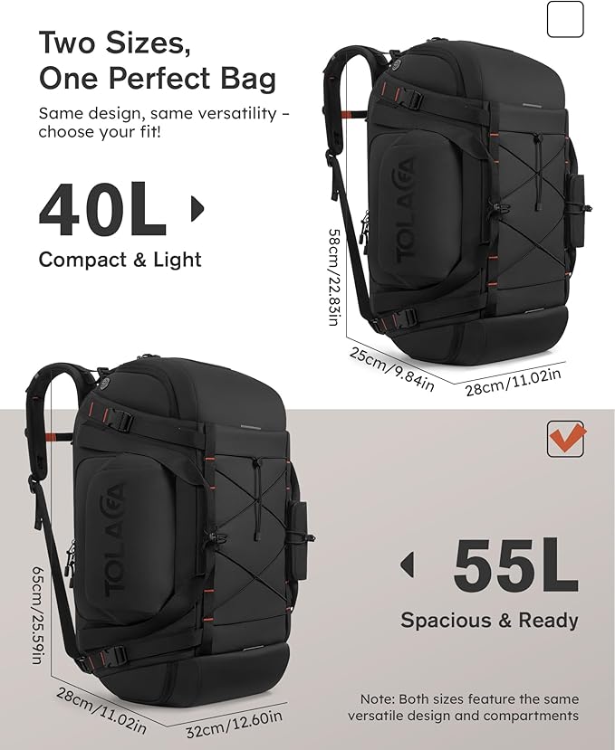 Tolaccea Gym Bag for Men & Women, 55L Large Duffle Bag Backpack for Travel Sports with Shoe Compartment, Wet Pocket & Extra Laptop Bag for 15.6'', 3-in-1 Sport Workout Duffel Carry On for Airplane