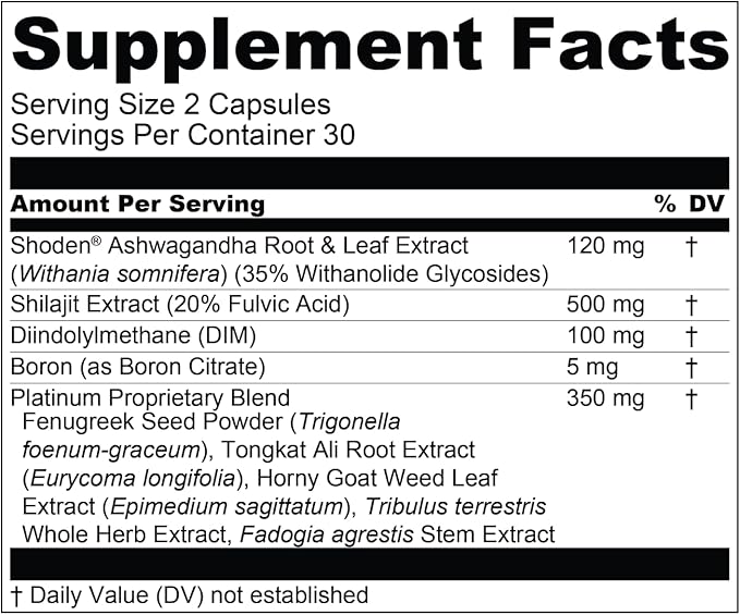 Essential Elements T-Hero Platinum Male Health Supplement for Mens Health - Muscle Growth Support & T-Health with Shoden Ashwagandha, Shilajit, DIM & More - Gym Supplements for Men - 60 Caps