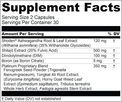 Essential Elements T-Hero Platinum Male Health Supplement for Mens Health - Muscle Growth Support & T-Health with Shoden Ashwagandha, Shilajit, DIM & More - Gym Supplements for Men - 60 Caps