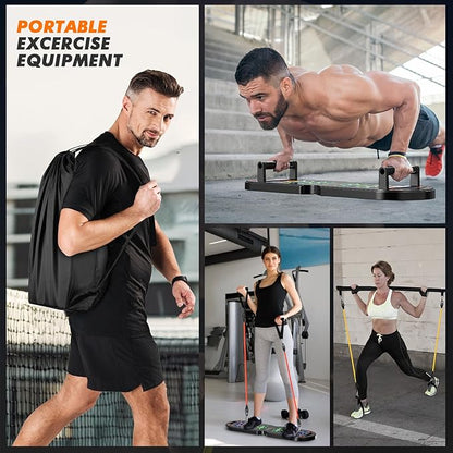 Portable Home Gym Workout Equipment, Push Up Board, Pilates Bar & Fitness Accessories with Resistance Bands for Upper Body Strength Training Full Body Workout at Home