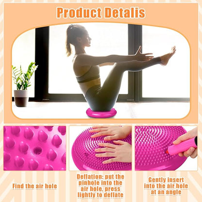 2 Pcs Wiggle Seat Inflated Wobble Cushion Flexible Balance Disc with Air Pump for Core Stability Strengthening Improving Posture Physical Exercise