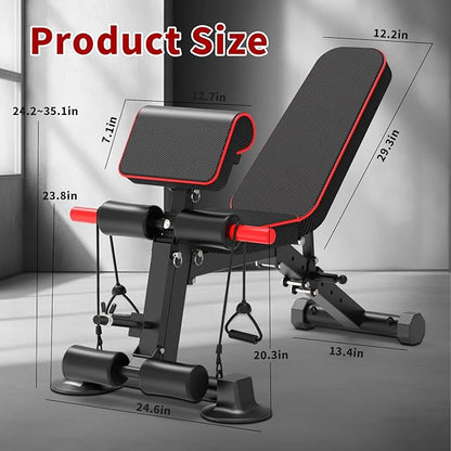 Adjustable Weight Bench,Utility Workout Bench Foldable Incline Decline Benches for Home Gym Full Body Workout,Load 600LBS