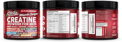Clean Nutra Creatine Powder for Men + HMB BCAA L Arginine L Citrulline Tongkat Ali Saw Palmetto Ashwagandha Collagen Flax Seed Turmeric Preworkout Stevia Nitric Oxide L Glutamine Amino Acids