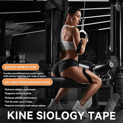 Precut Kinesiology Tape - 120 Strips (6 Rolls) Waterproof Kinesiology Tape for Muscle & Joint Support, Athletic Knees, Shoulders Black